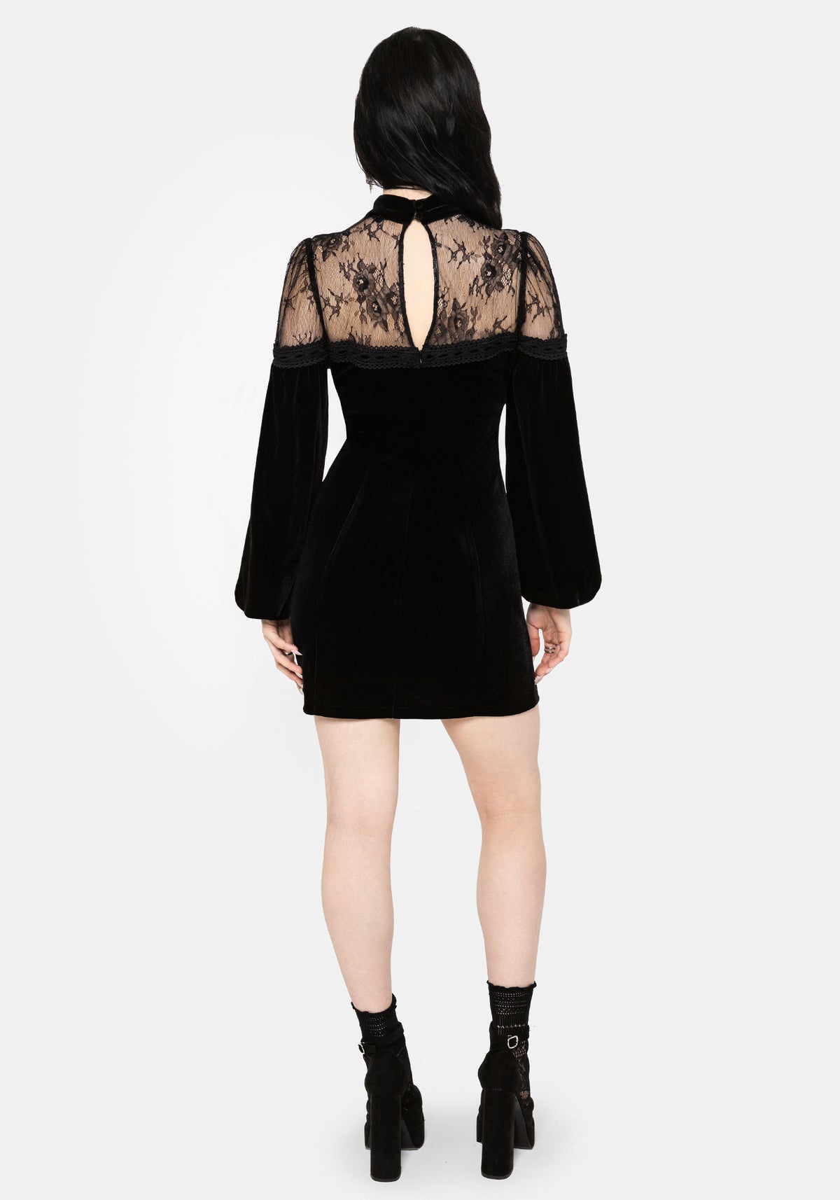 Umbra Lace Insert Velour Mini Dress UK 6
