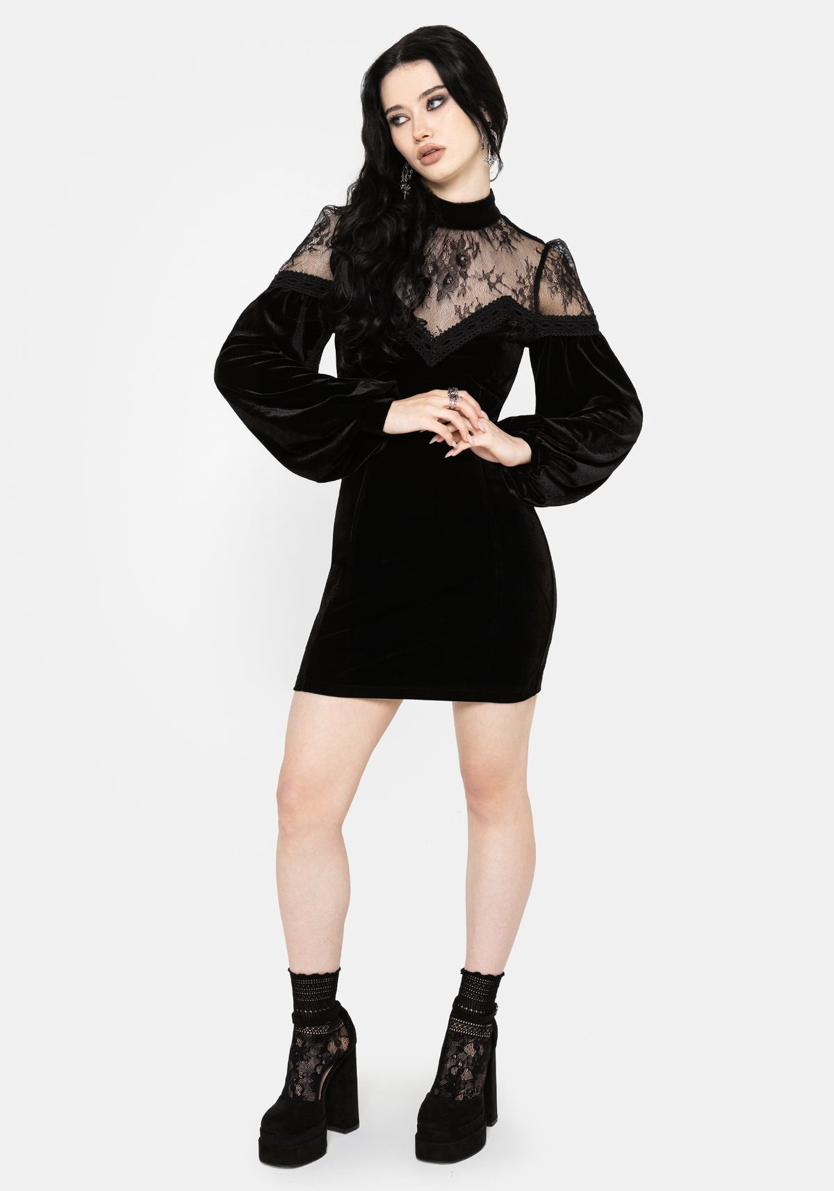 Umbra Lace Insert Velour Mini Dress UK 6