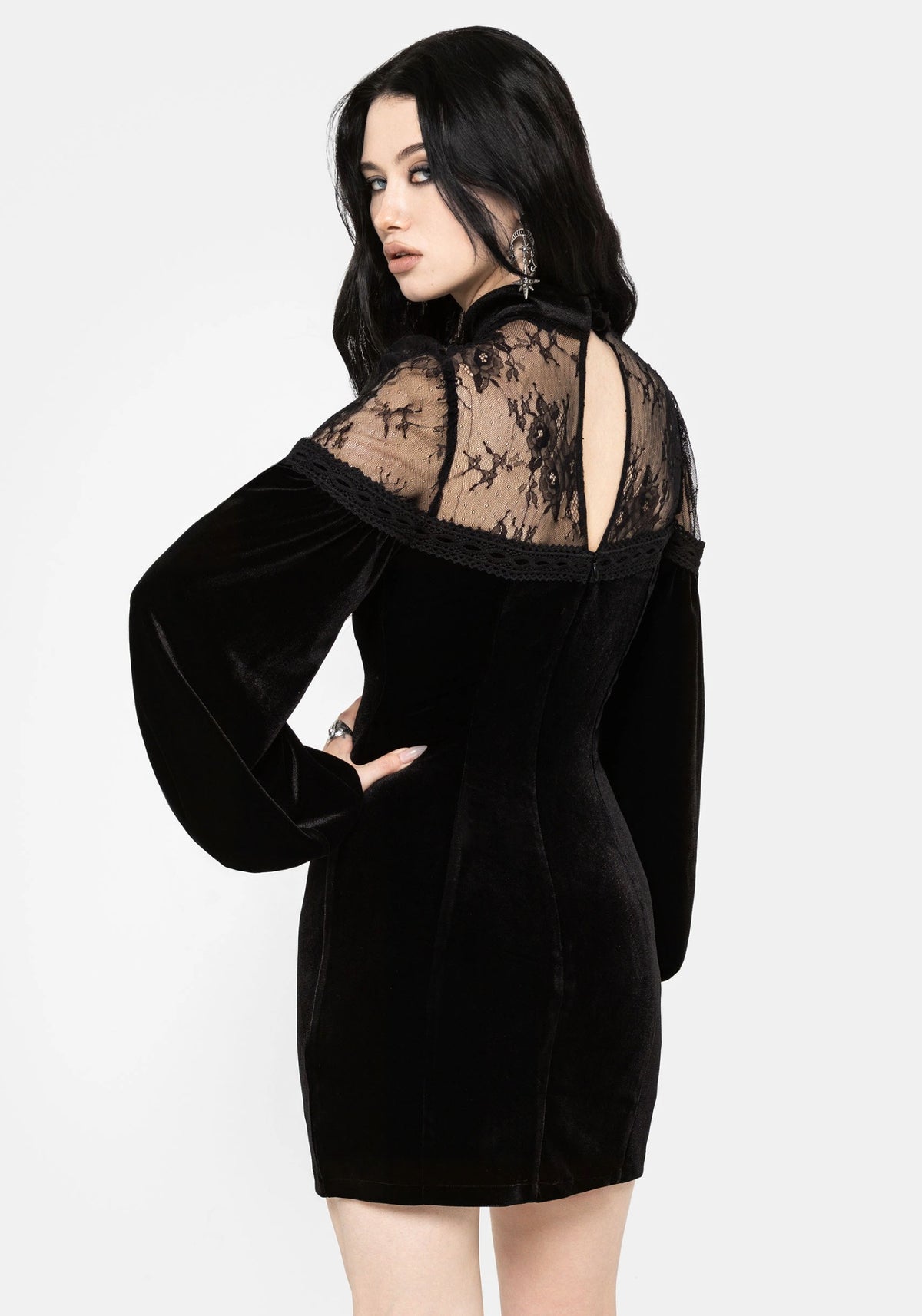 Umbra Lace Insert Velour Mini Dress UK 6