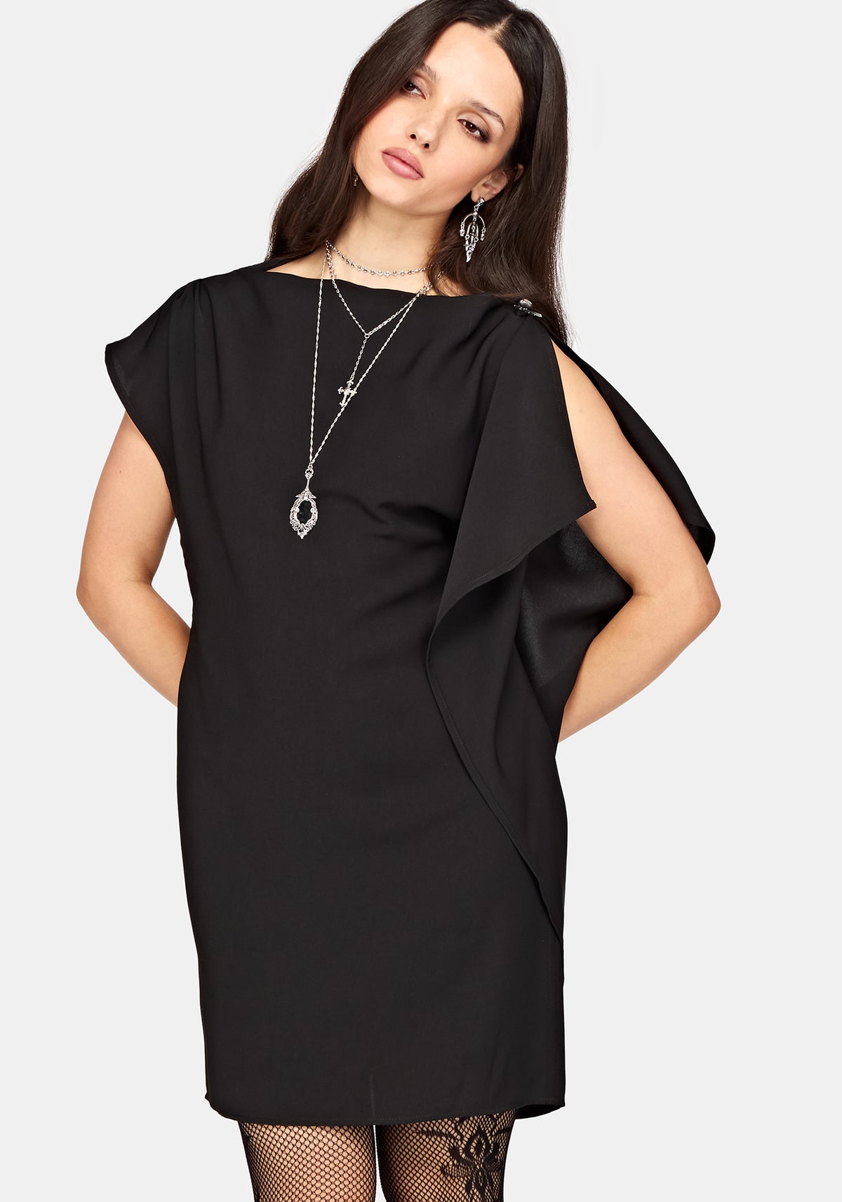Orlina One-Shoulder Cape Mini Dress UK 6