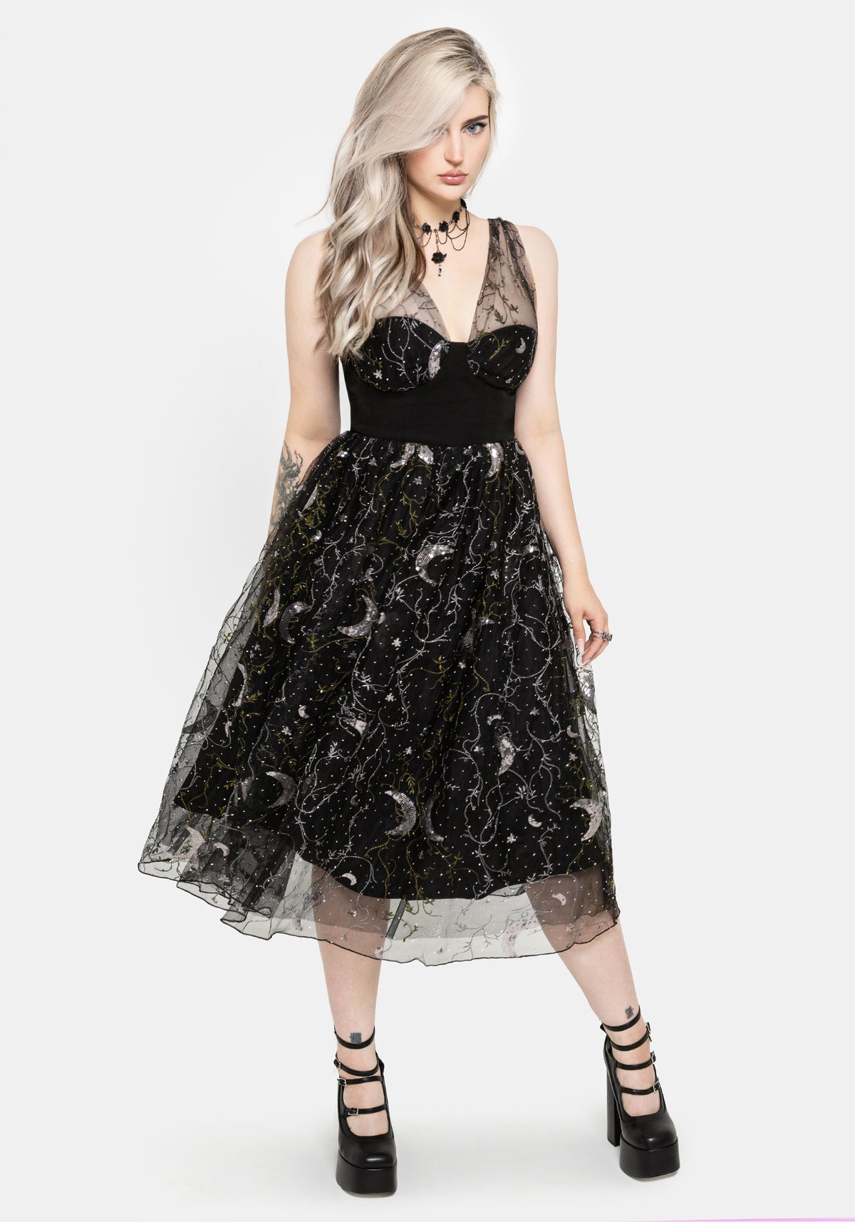 Elona Celestial Embroidered Corset Midaxi Dress UK6