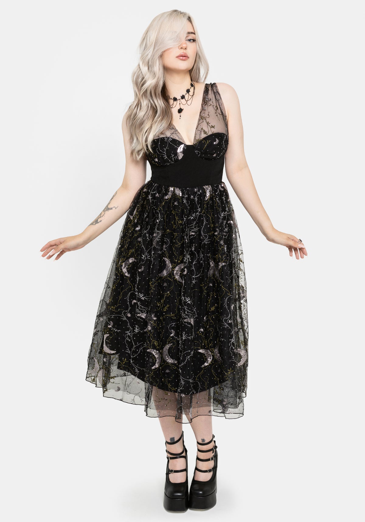 Elona Celestial Embroidered Corset Midaxi Dress UK6