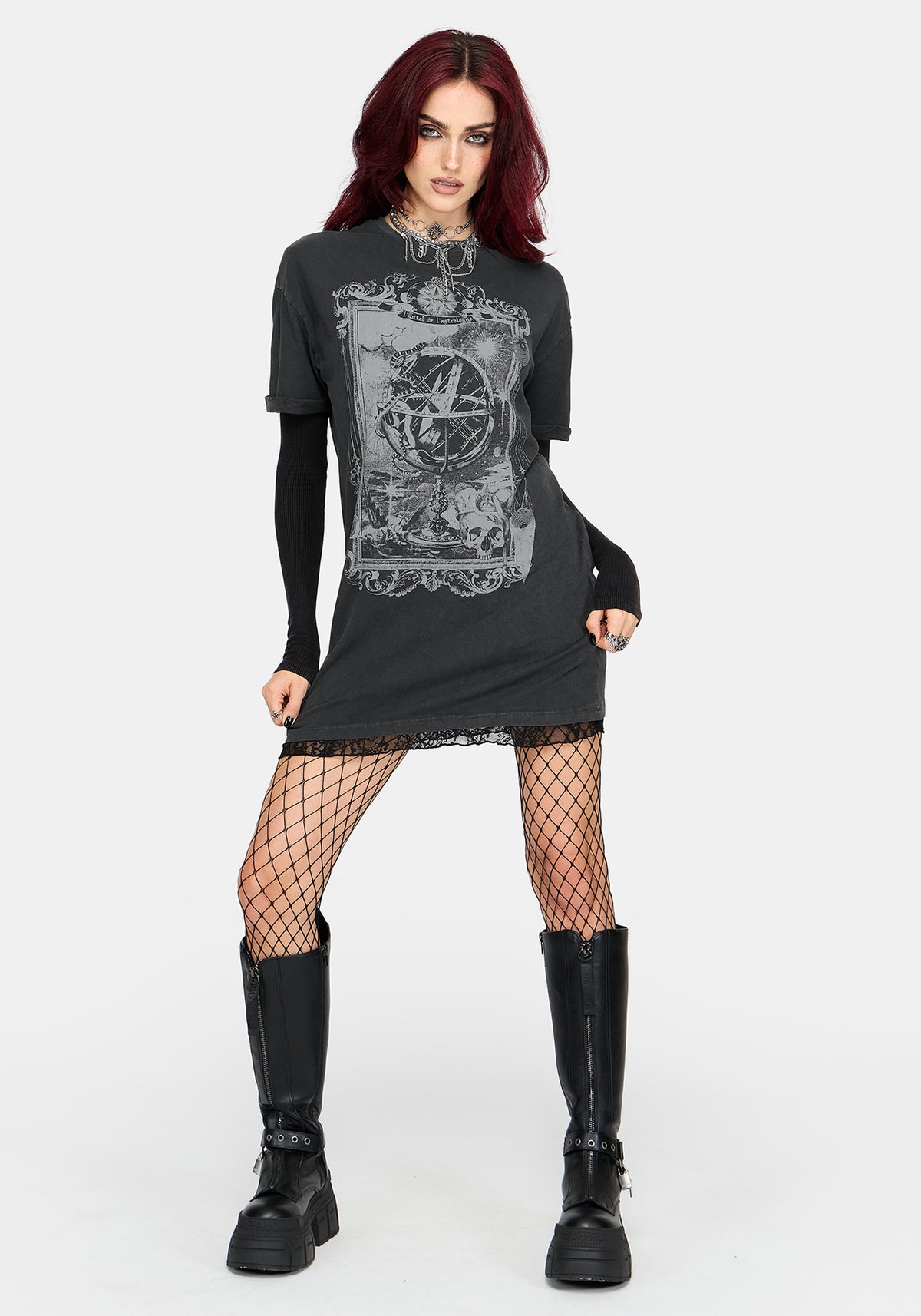 Ottilie Widow Lace Layer Graphic Tee Dress UK 6