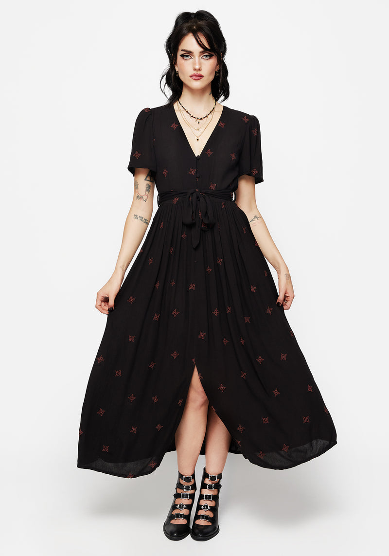 Sublime Witches Knot Embroidered Button Up Midi Dress
