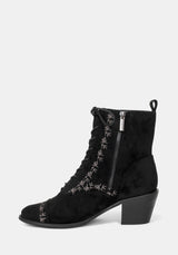 Lilith Suedette Embroidered Boots - Black