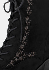 Lilith Suedette Embroidered Boots - Black