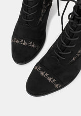 Lilith Suedette Embroidered Boots - Black