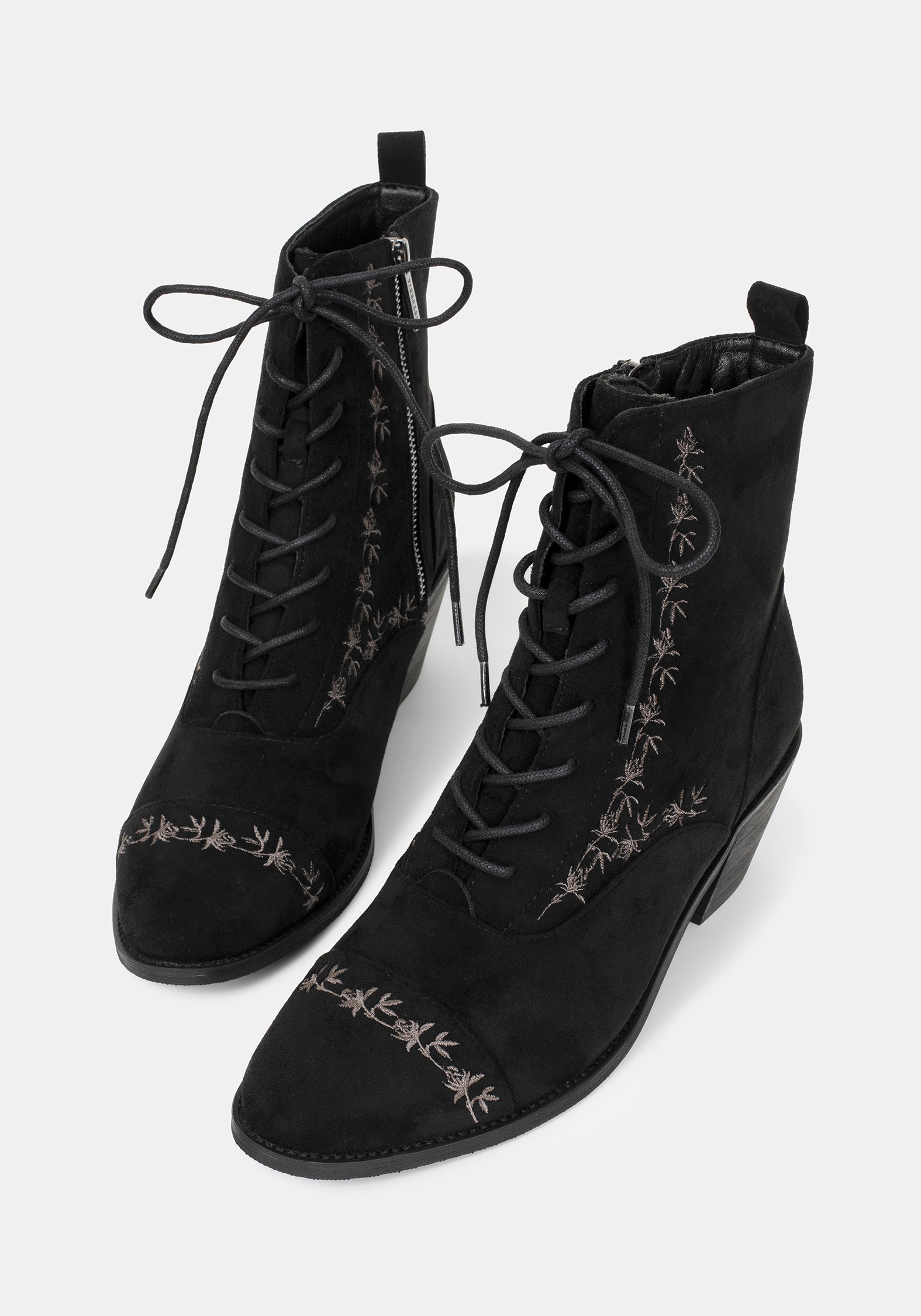 Lilith Suedette Embroidered Boots - Black