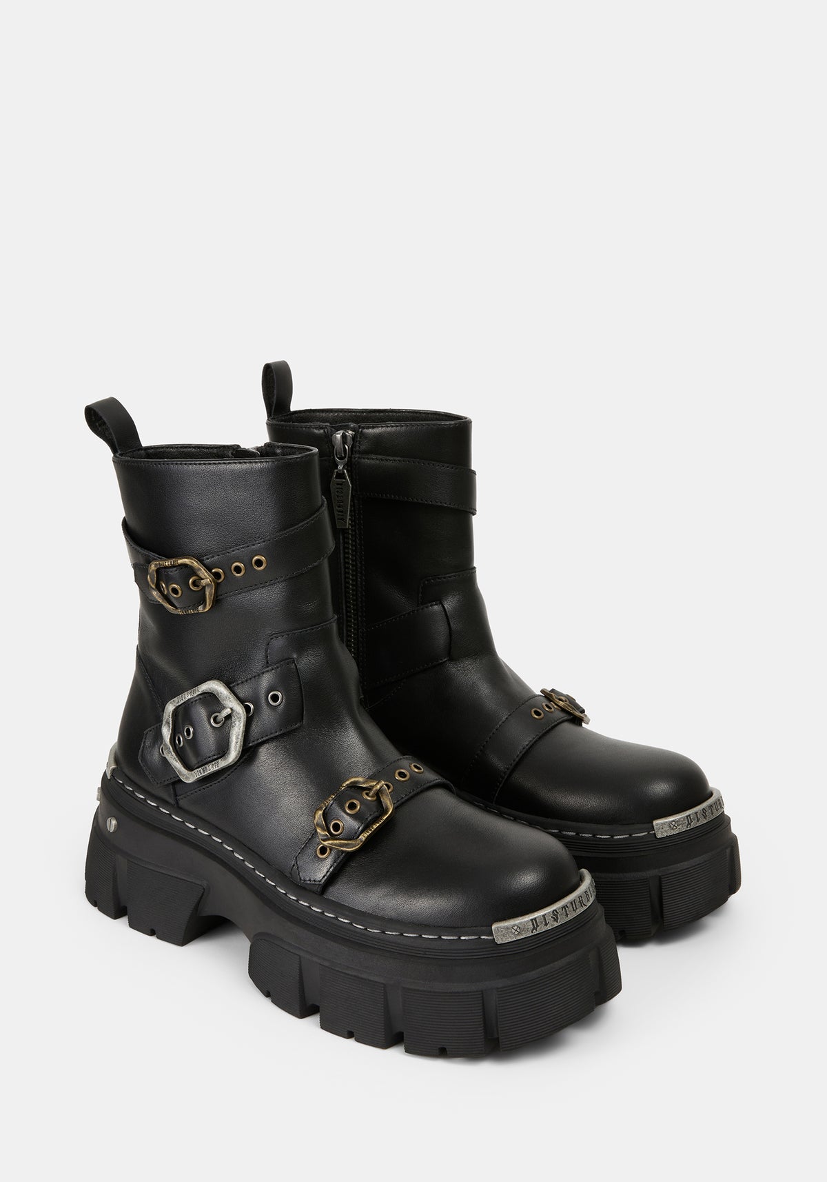 Grunora Buckled Leather Biker Boots UK 6