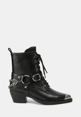 Wespair Leather Toe Cap Chain Boots