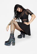 Phoenix Dragon Velvet Platform Boots