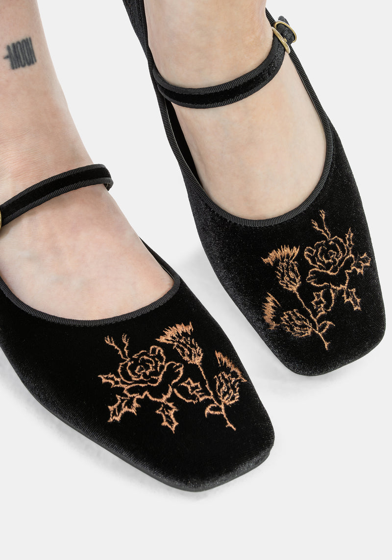 Nyla Velvet Embroidered Ballerina Pumps