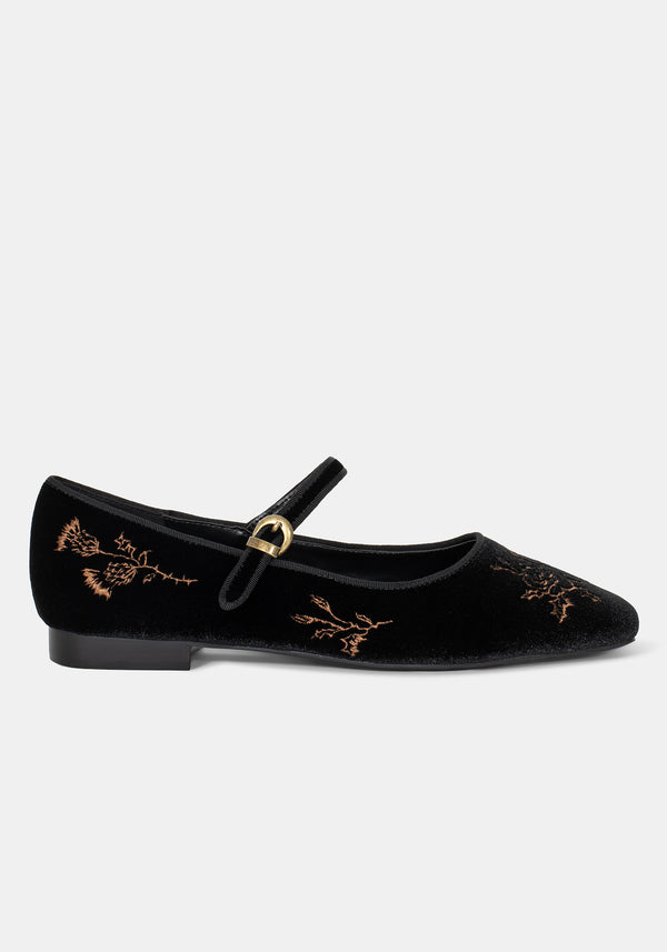 Nyla Velvet Embroidered Ballerina Pumps