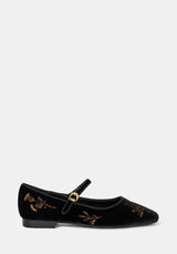 Nyla Velvet Embroidered Ballerina Pumps