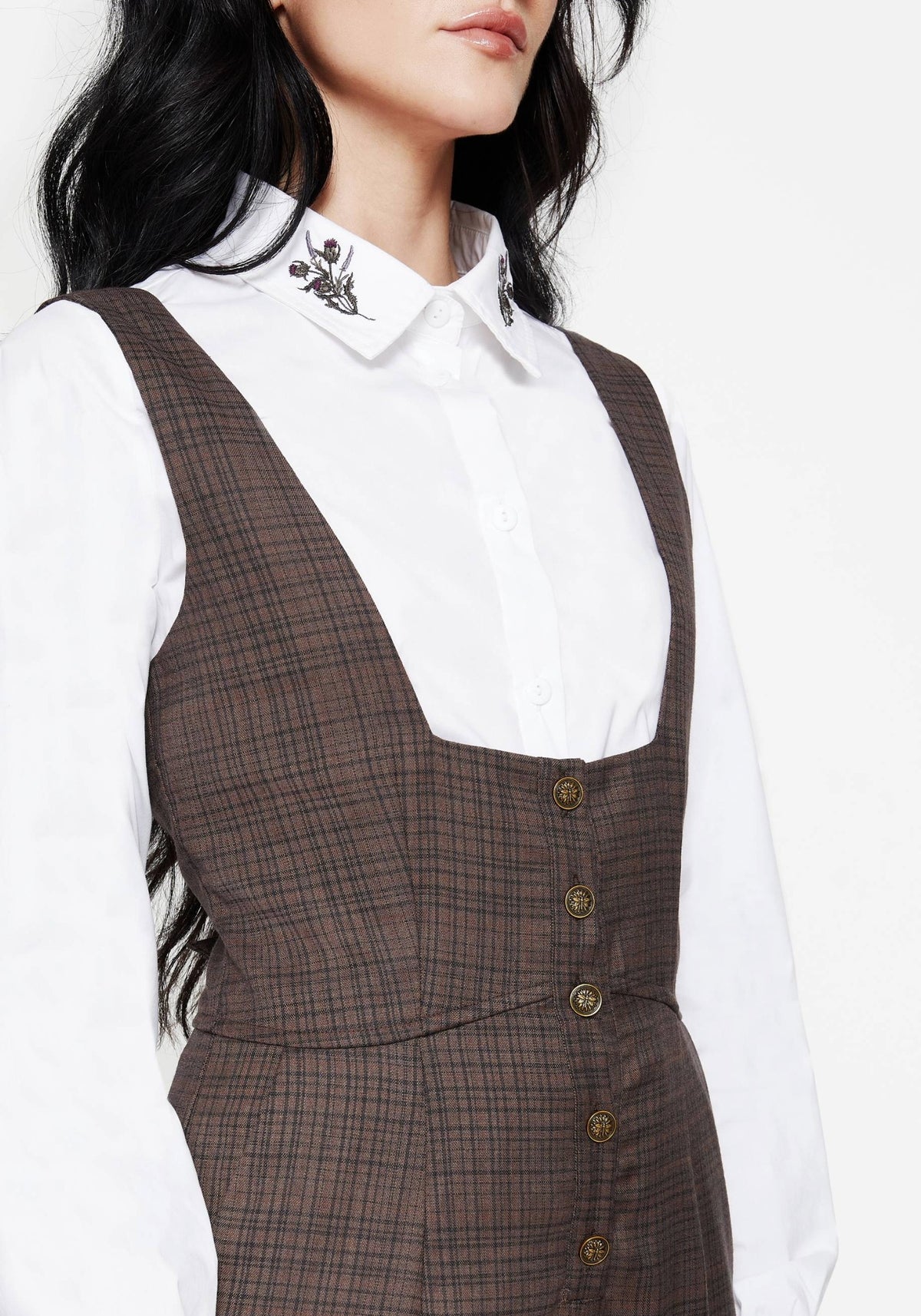 Lamya Check Tailored Straight Leg Suspender Trouser