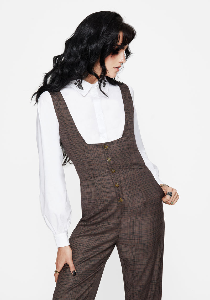Lamya Check Tailored Straight Leg Suspender Trouser
