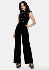 Dusken Velour Button Up High Neck Jumpsuit