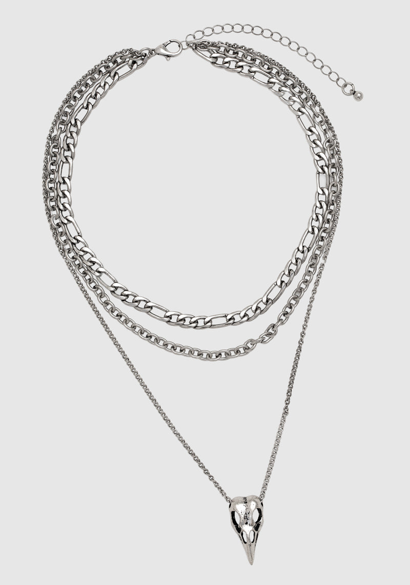 Corvus Bird Skull Layered Necklace