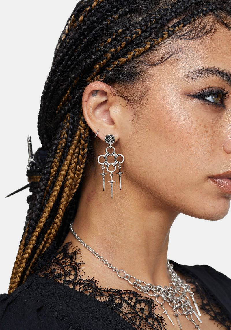 Vanthrax Chainmail Sword Drop Earrings