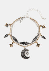 Abellona Moon Fern Layered Charm Bracelet