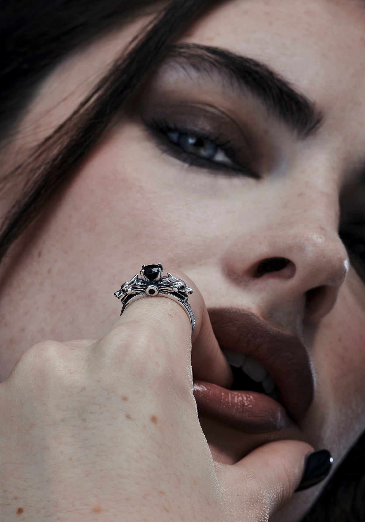 Querida Sterling Silver Black Spinel Dragon Ring