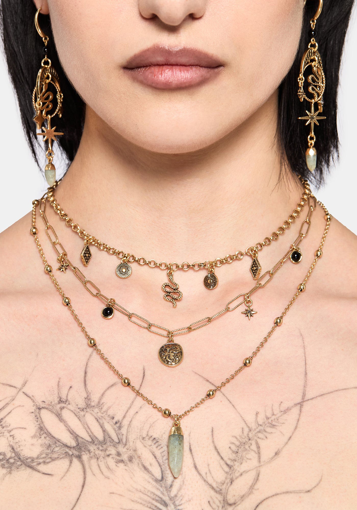 アクセサリー Lanie face jewelry and choker necklace Alexen Snake Disc Layered Necklace – Disturbia