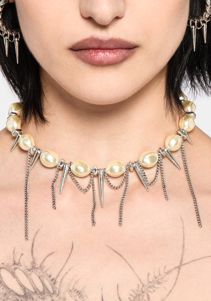 Flittex Spike Faux Pearl Choker – Disturbia