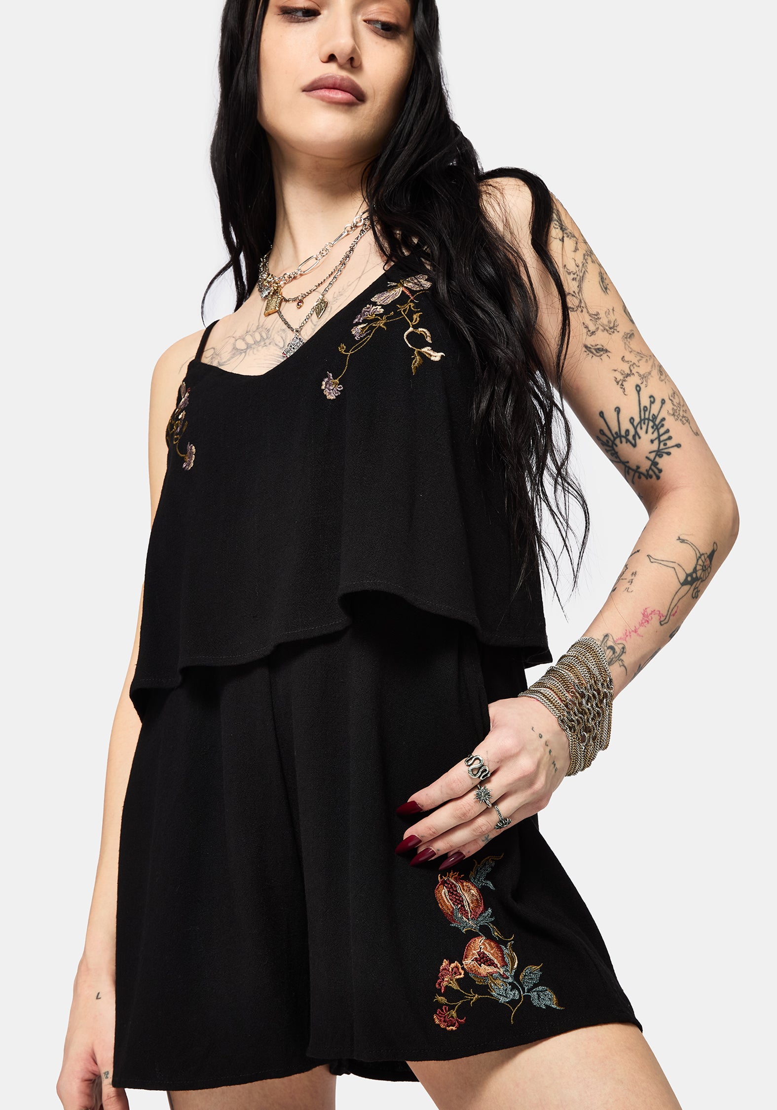 Genevra Embroidered Overlay Playsuit