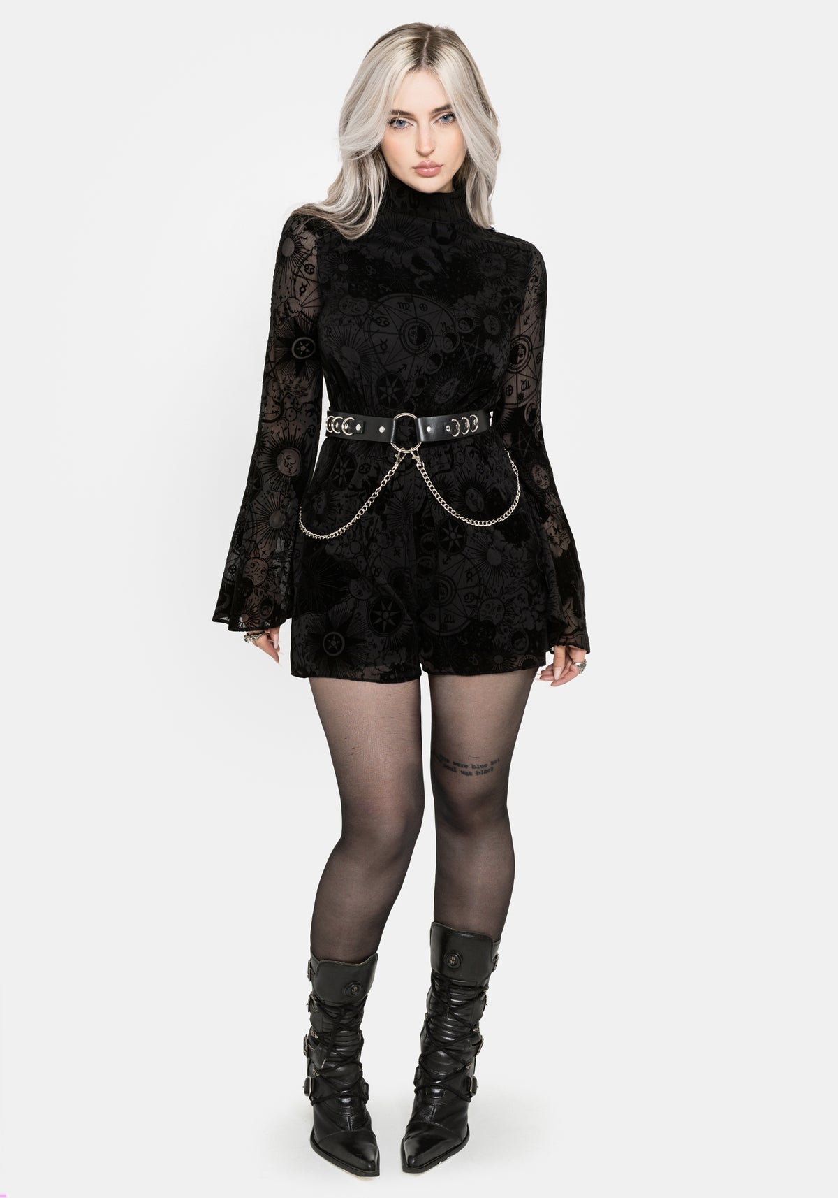 Ecliptic Flocked Chiffon High Neck Playsuit UK 6
