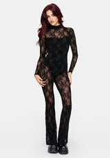 Melantha Sheer Flocked Mesh Jumpsuit With Bodysuit