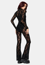 Melantha Sheer Flocked Mesh Jumpsuit With Bodysuit