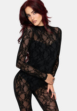 Melantha Sheer Flocked Mesh Jumpsuit With Bodysuit