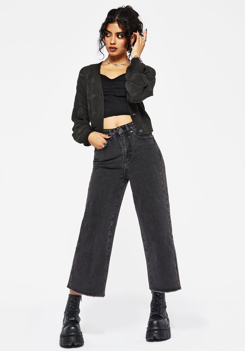 Alda Floral Pointelle Balloon Sleeve Knit Cardigan