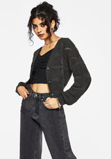 Alda Floral Pointelle Balloon Sleeve Knit Cardigan