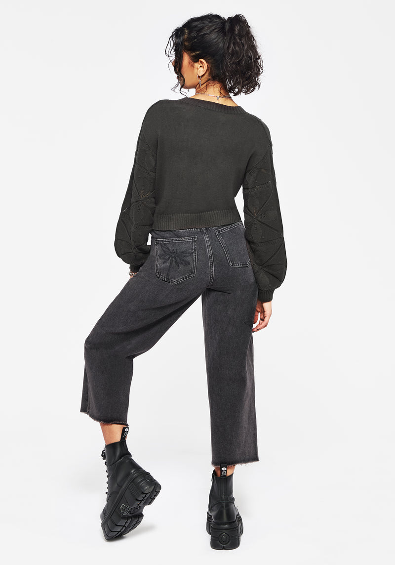 Alda Floral Pointelle Balloon Sleeve Knit Cardigan