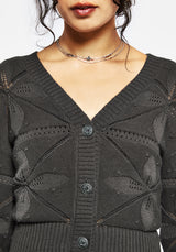 Alda Floral Pointelle Balloon Sleeve Knit Cardigan