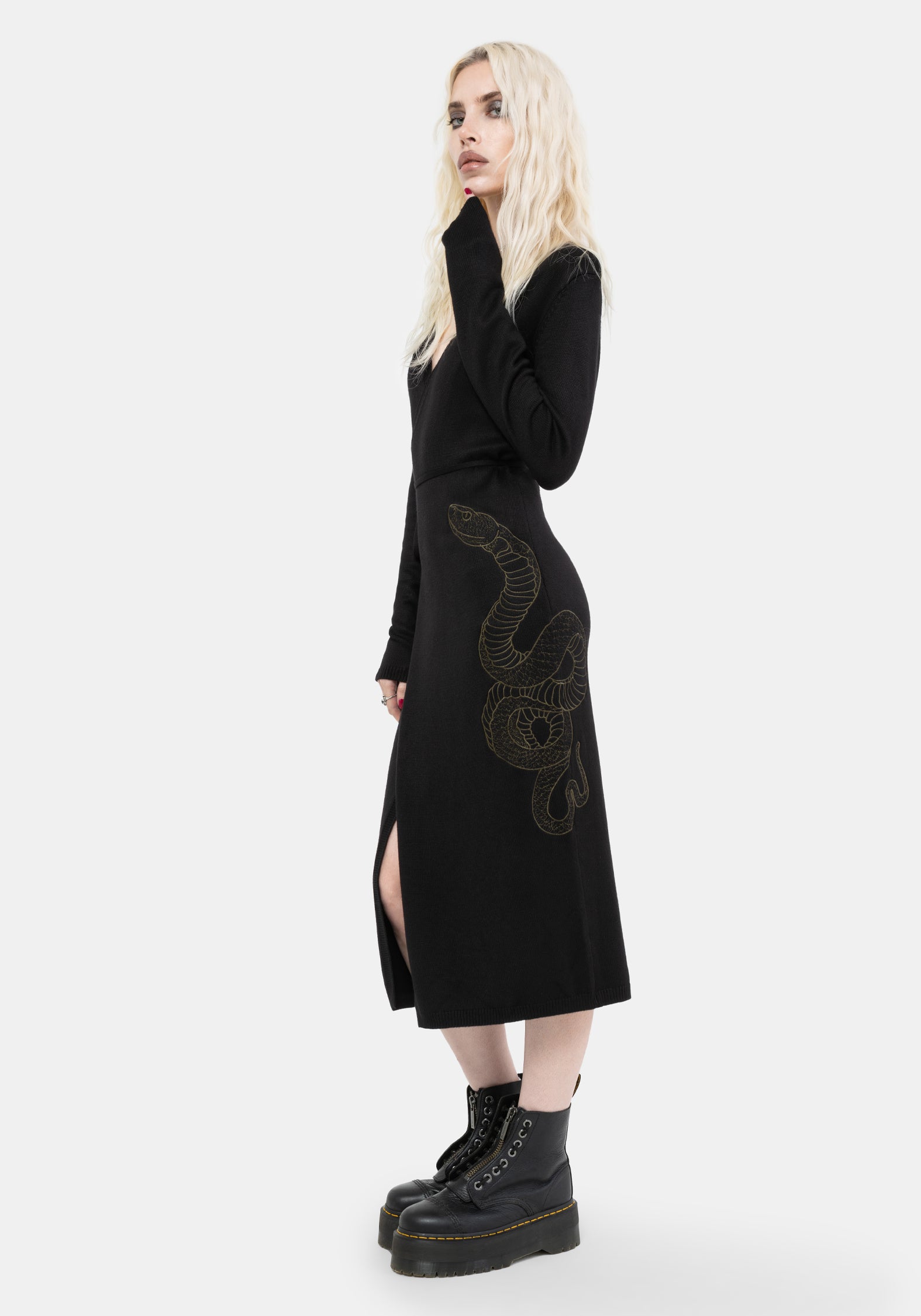 Serpent Snake Embroidered Knit Midi Dress – Disturbia