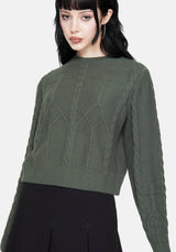 Noir Cotton Gothic Arch Cropped Cable Knit Jumper