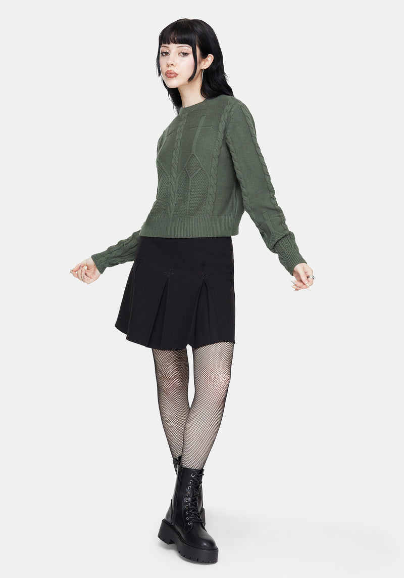 Noir Cotton Gothic Arch Cropped Cable Knit Jumper