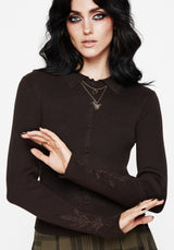 Cybele Embroidered Button Up Ribbed Knit Cardigan