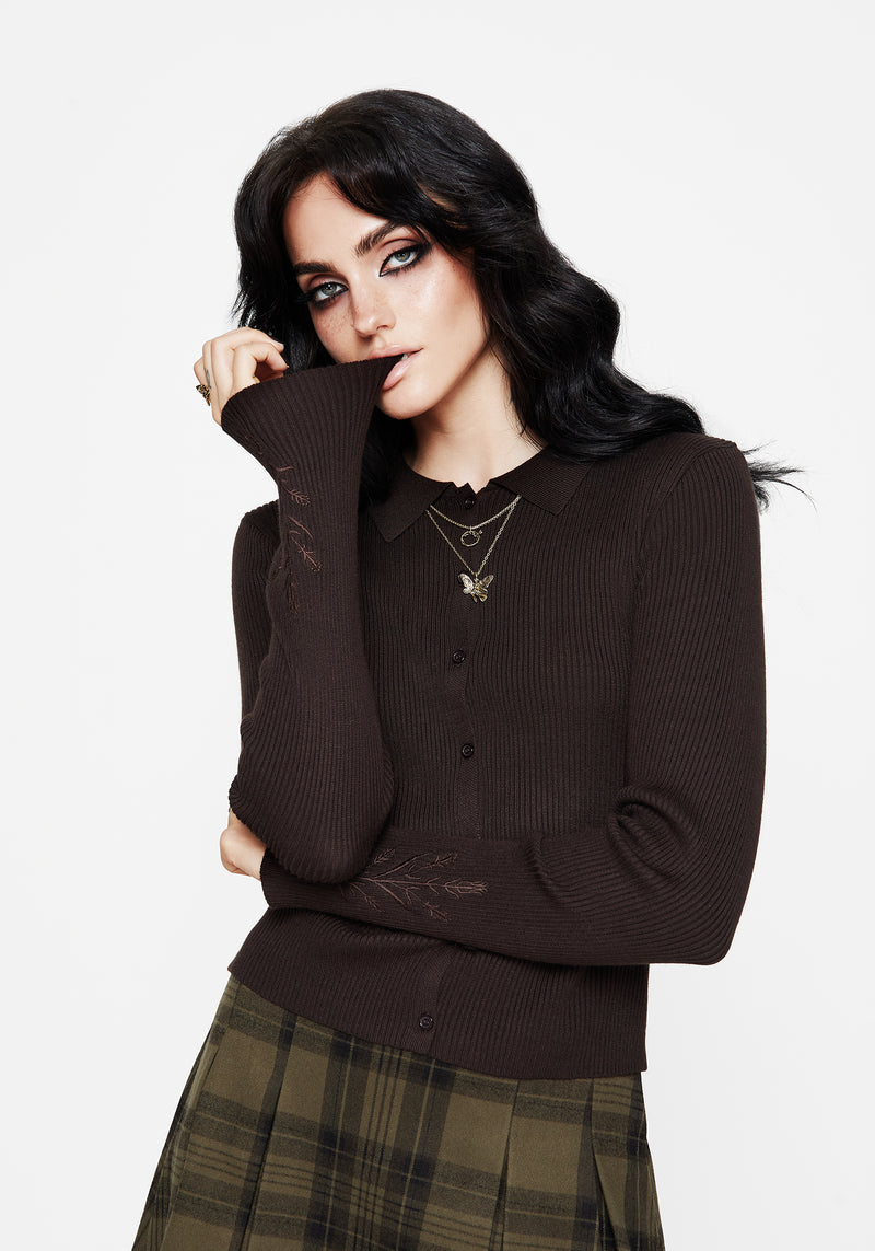 Cybele Embroidered Button Up Ribbed Knit Cardigan
