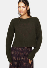 Eclipsia Floral Embroidered Cropped Knit Jumper