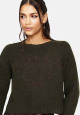 Eclipsia Floral Embroidered Cropped Knit Jumper