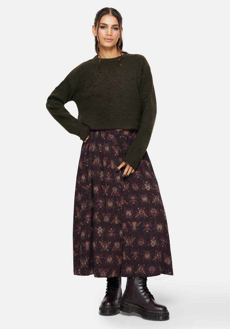Eclipsia Floral Embroidered Cropped Knit Jumper