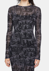 Enchanted Sheer Witch Print Knit Maxi Dress