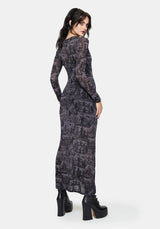 Enchanted Sheer Witch Print Knit Maxi Dress