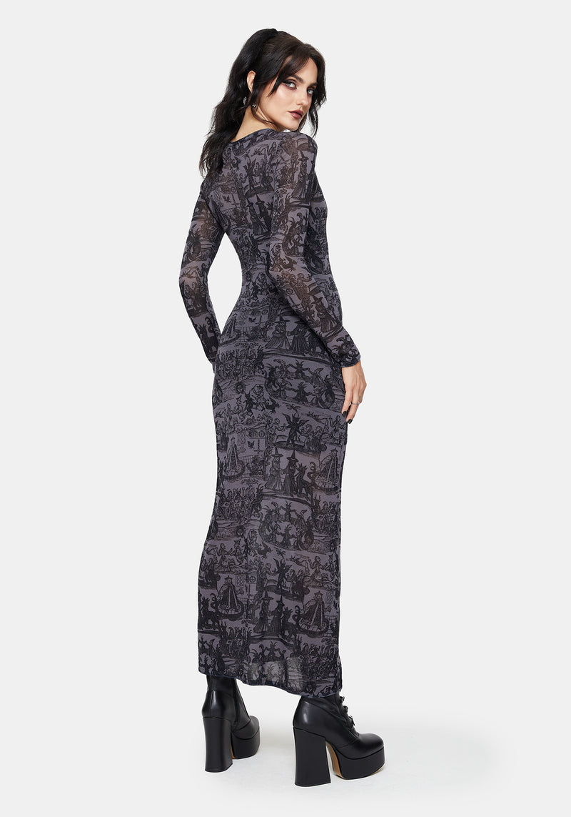Enchanted Sheer Witch Print Knit Maxi Dress