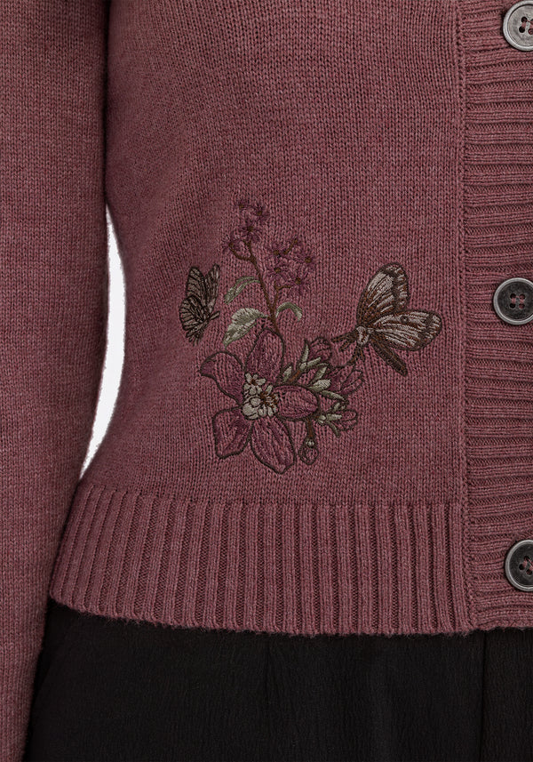 Dana Floral Moth Embroidered Cardigan - Purple