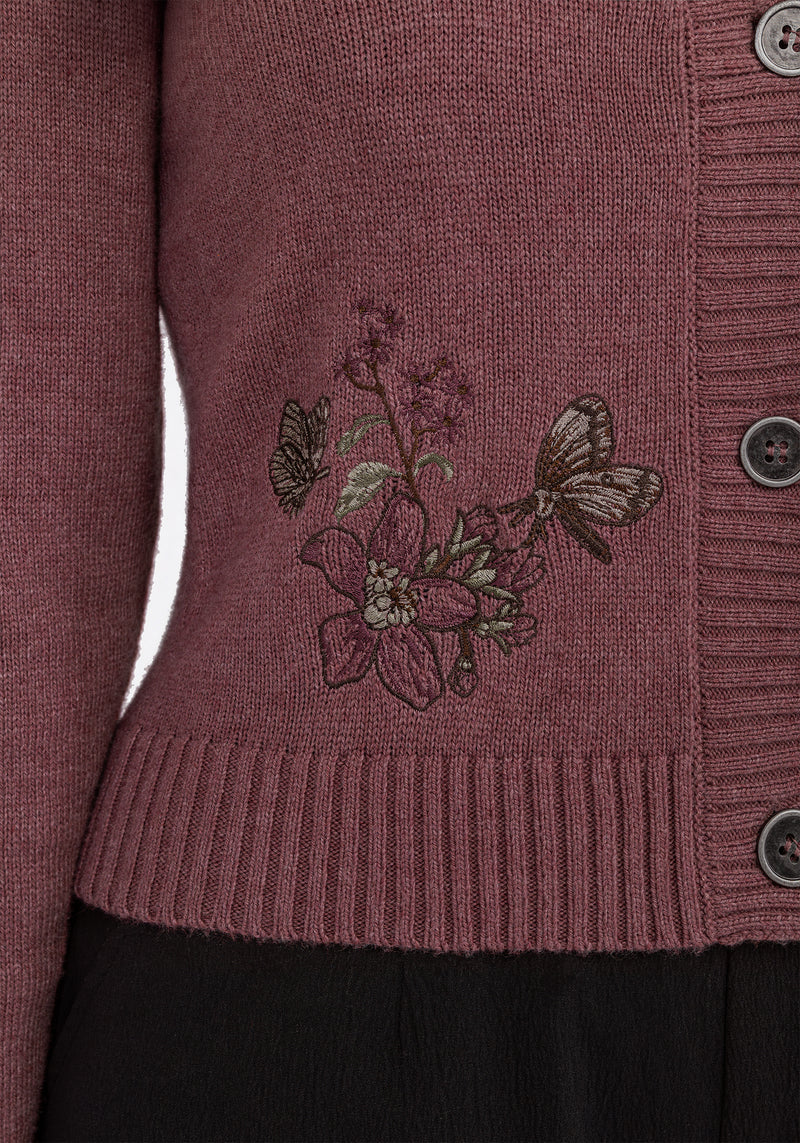 Dana Floral Moth Embroidered Cardigan - Purple