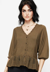 Avalon Puff Sleeve Button Up Knit Blouse